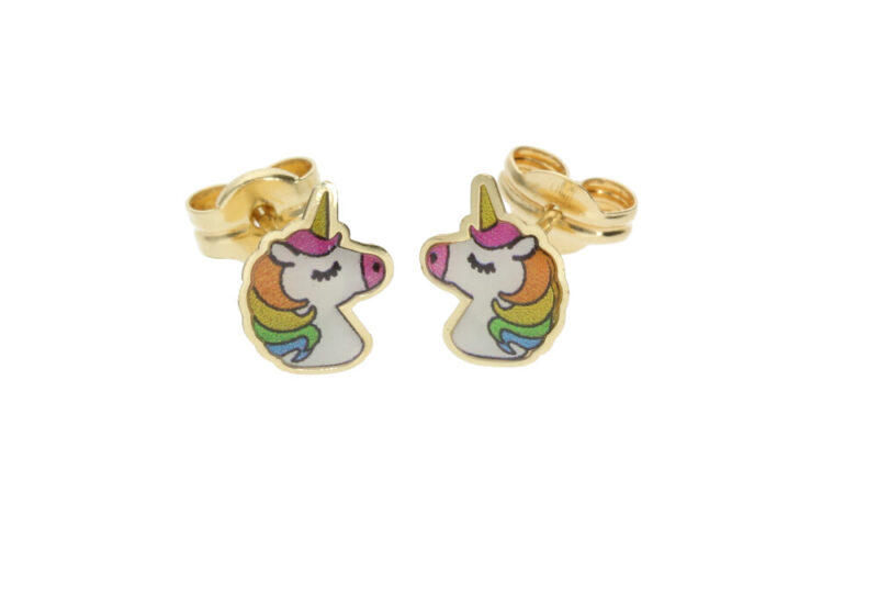 Pendiente Oro y Esmalte Unicornio